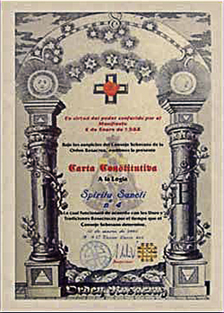CARTA CONSTITUTIVA DE LA LOGIA SANCTI SPIRITU Nº 4 DE MADRID - ORDEN ROSACRUZ